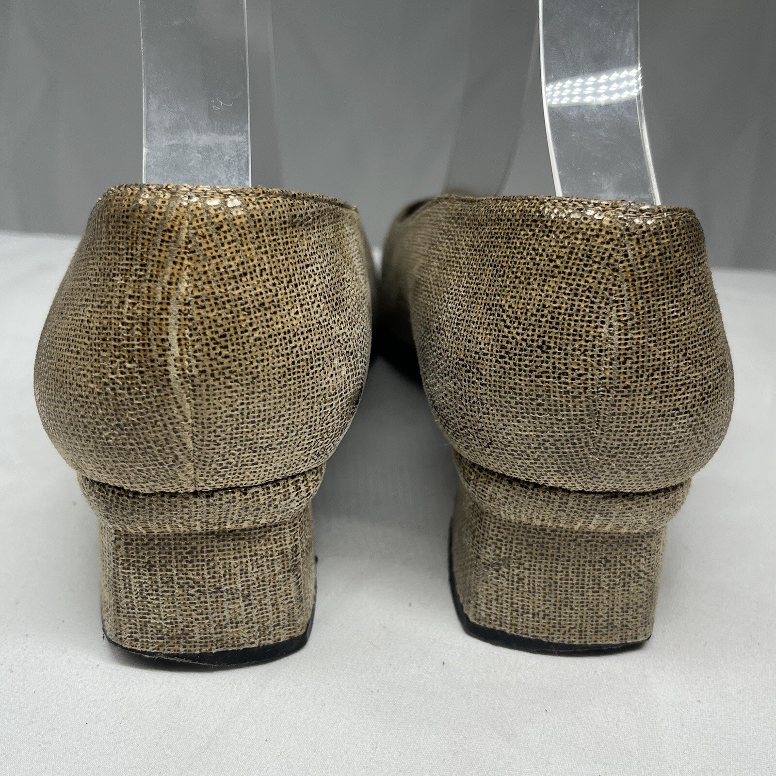 Stuart Weitzman Shoes Square Toe Block Heel 39 US8.5 Tan Textured Embossed Suede