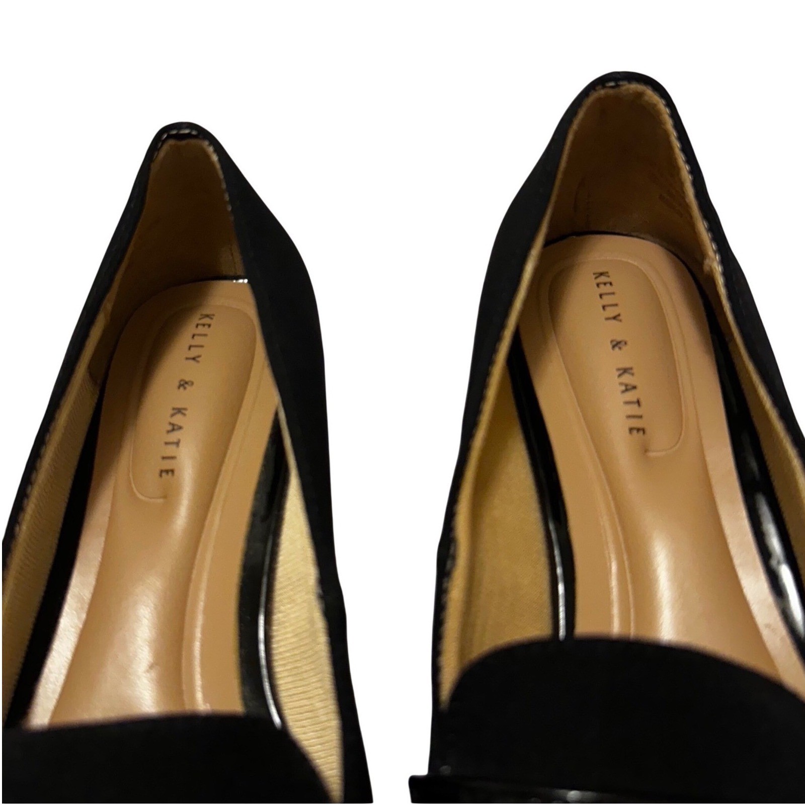 Kelly & Katie Denna Black Textile Patent Strap Loafers Low Wedge Flats Womens 7M