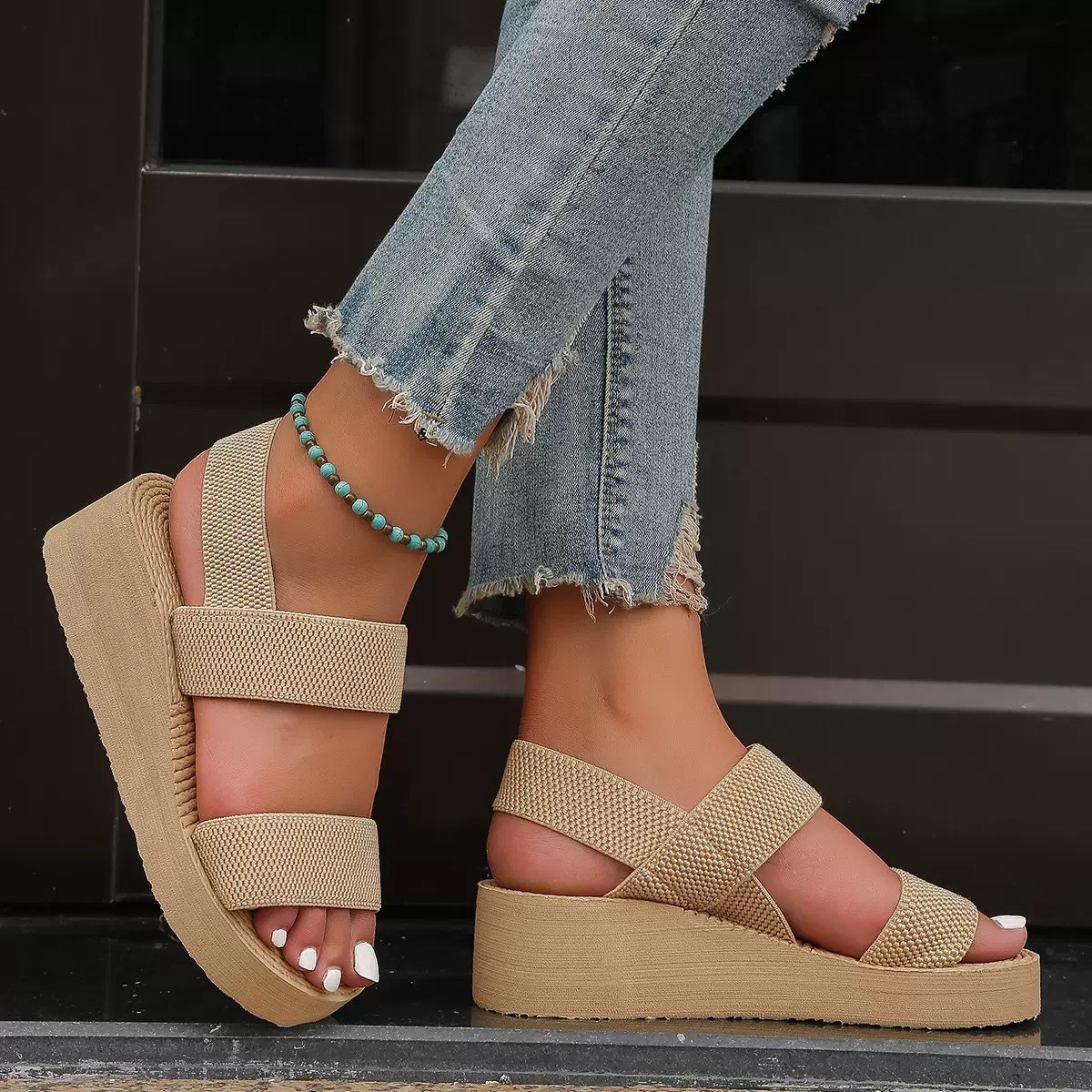 Women Wedge High Heels Platform Slippers Open Toe Slip On Sandals Summer Shoes