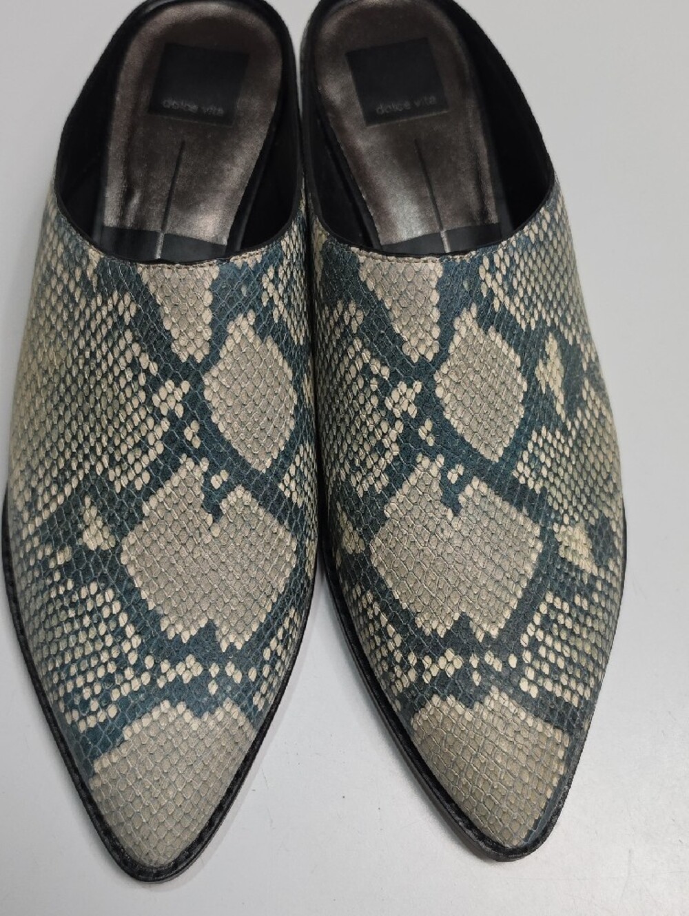 Dolce Vita Roya Snake-Embossed Print in Beige and Muted Blue/Teal – Size 11