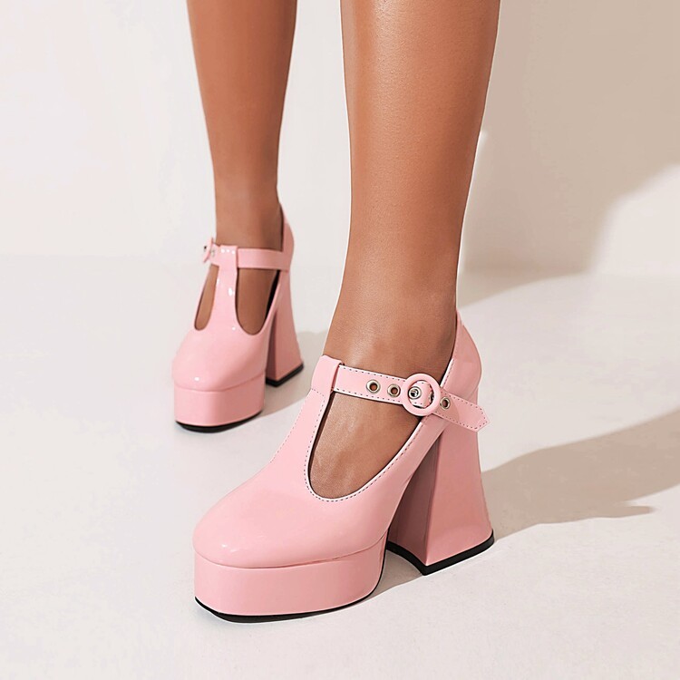 Women’s High Heels T-Strap Platform Casual Mary Jane Faux Leather Pump Shoes SZ