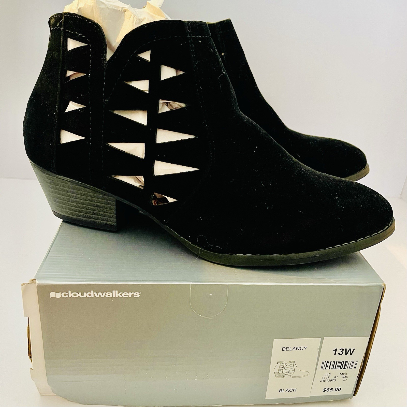 CloudWalker 13W BLACK Delancy Western Ankle Boot Back Zipper Faux Suede Cutouts