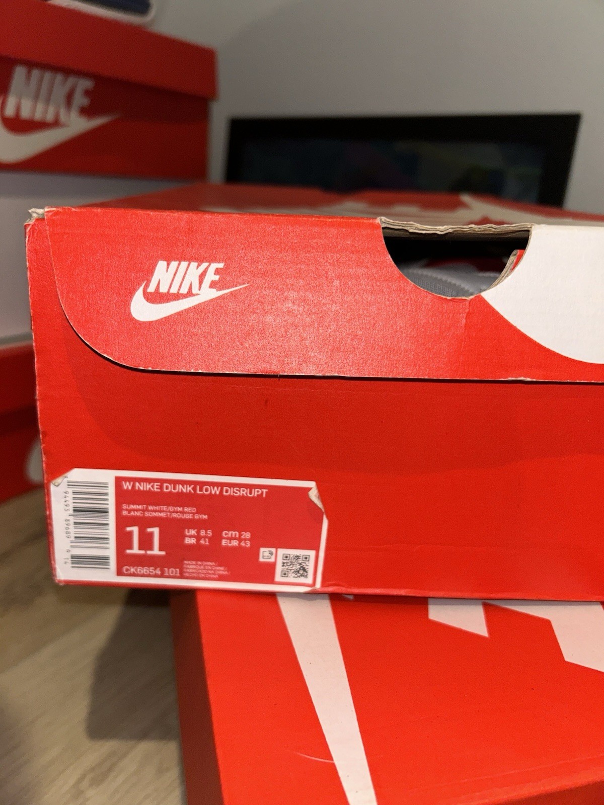 Nike Dunk Disrupt Low Red/Gum White, Size 11W/9.5M, CK6654-600
