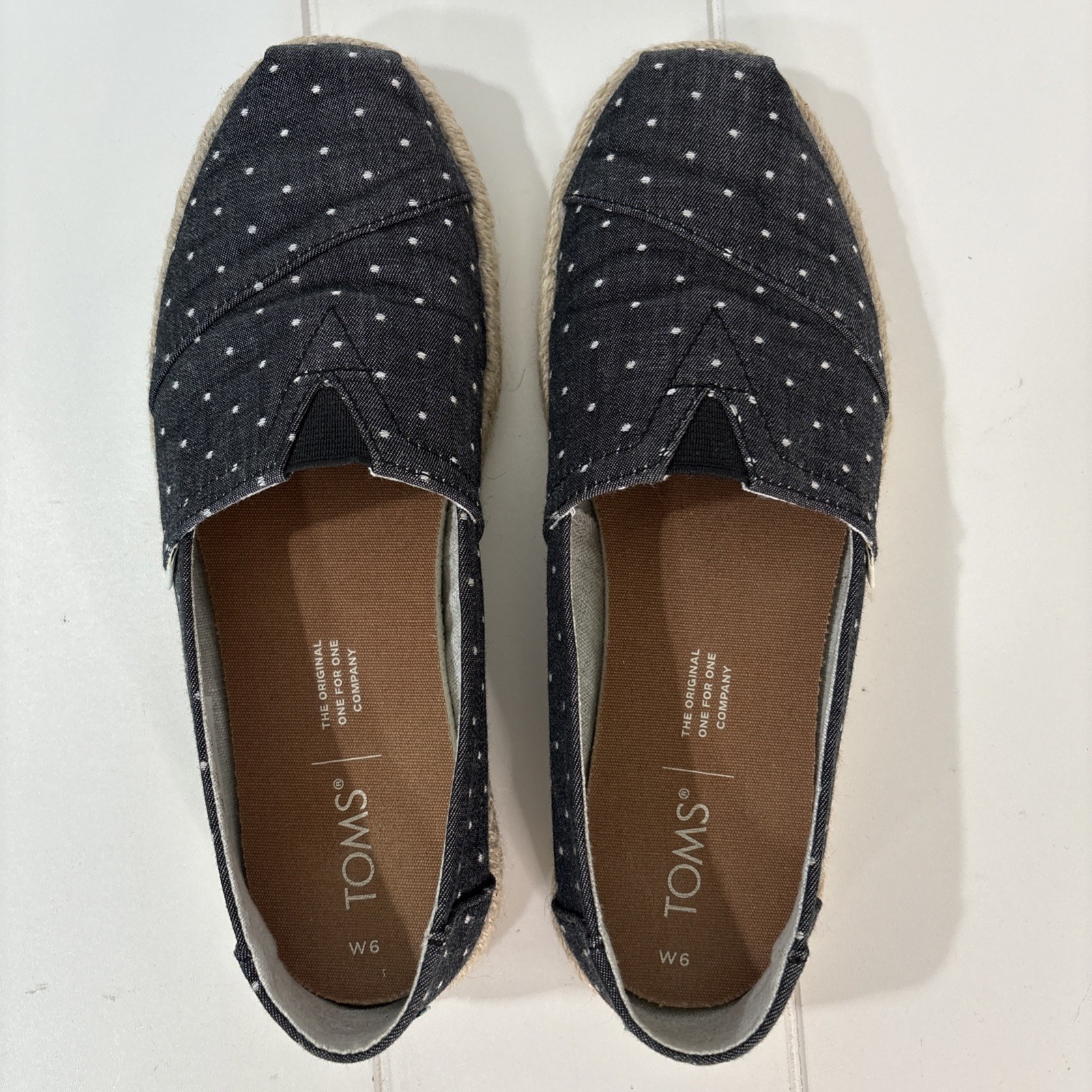 TOMS Shoes Womens 6W Polkadot with Slip On Recycled Rope Cotton Natural