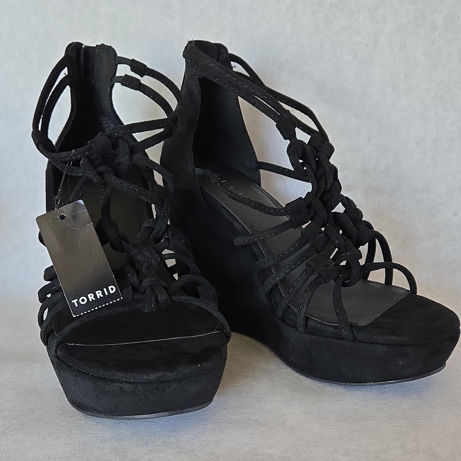 Torrid Black Strappy Caged Platform Wedge Sandals Lace Up Women’s 6W