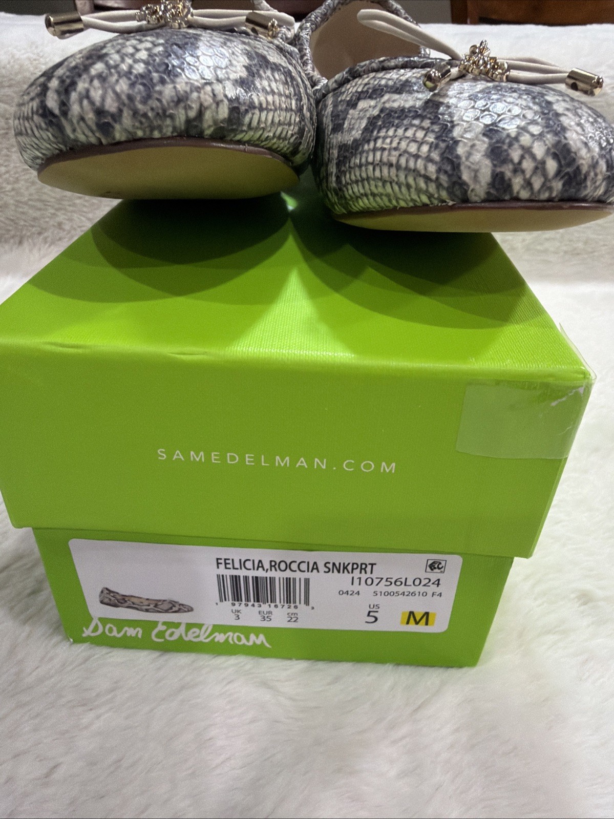 SAM EDELMAN Leather Felicia Snake Skin Print Ballet Flat Shoe Women’s Size 5 NWB