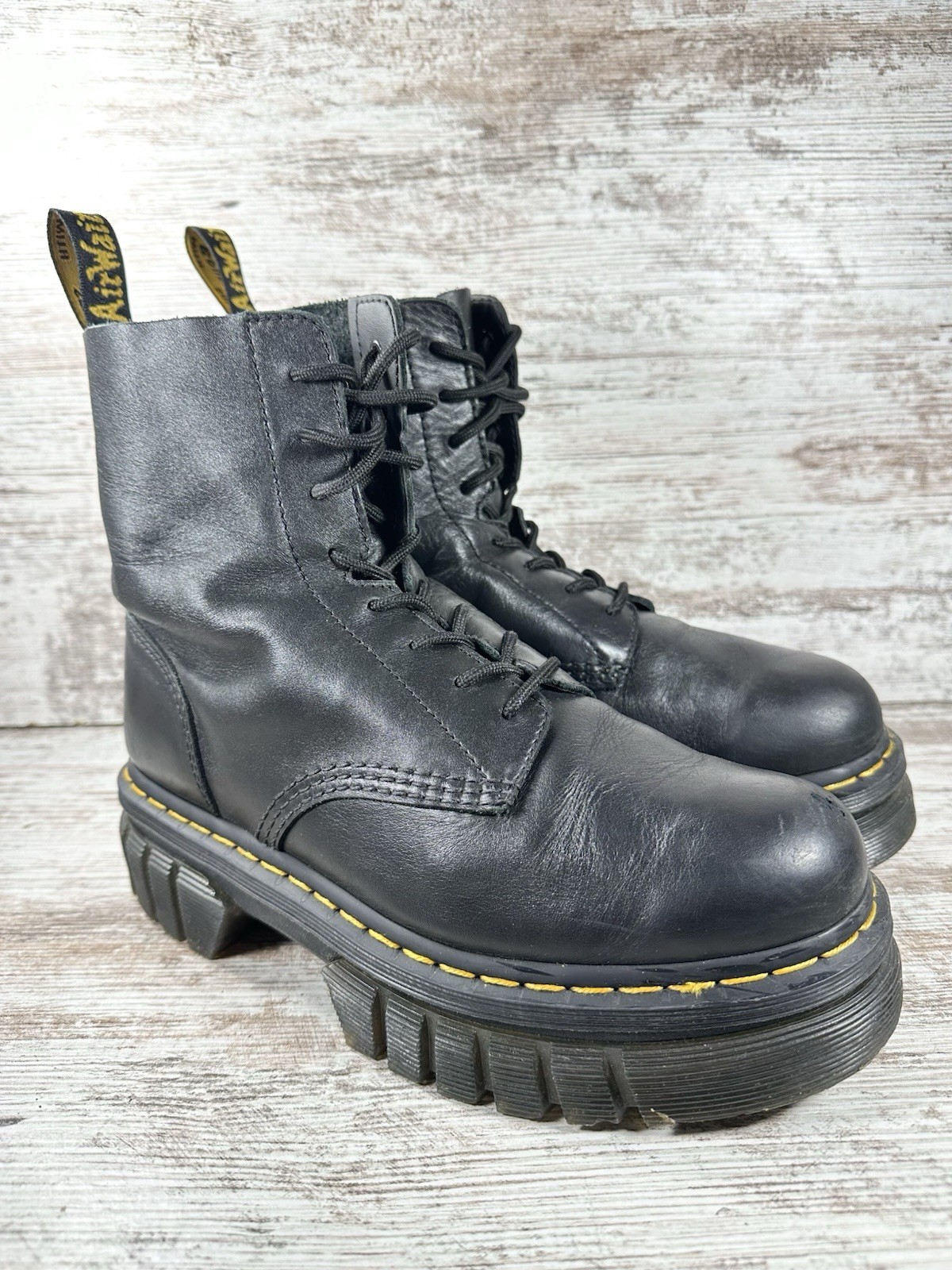Women’s Dr. Martens Audrick 8-Eye Black Leather Punk Grunge Combat Boots Sz 9