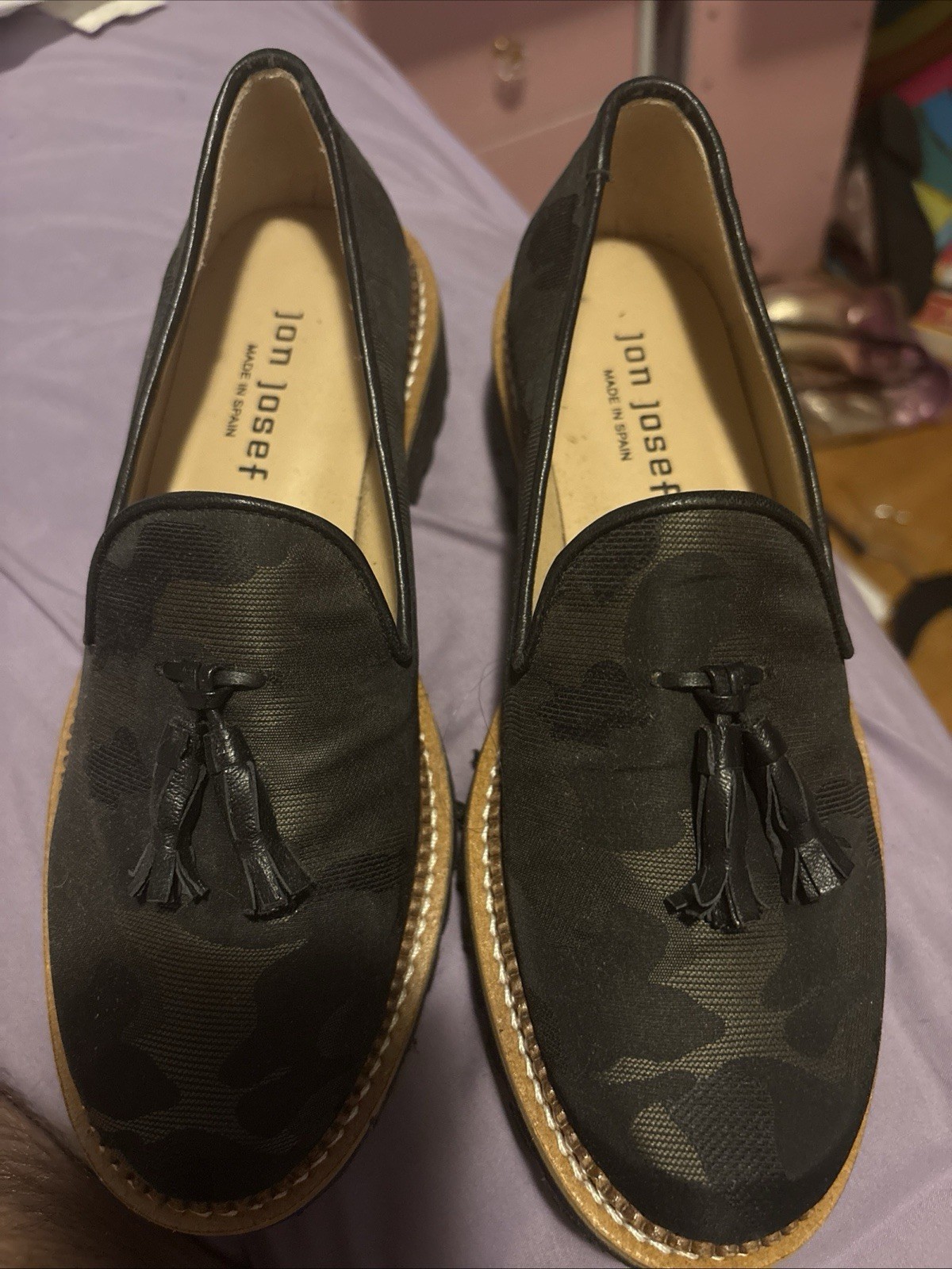 Jon Josef Womens Camouflage Slip On Platform Loafers Green Black Brown Size 6