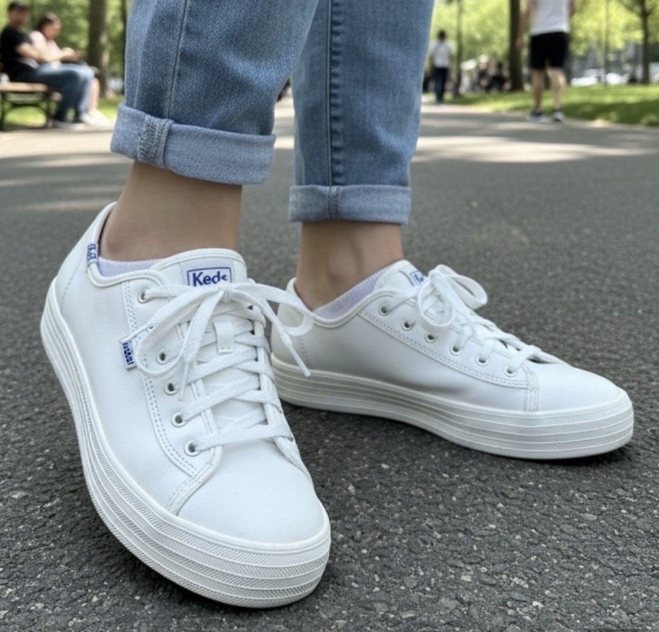 Keds Women’s Triple Kick Leather Platform Sneakers in White, Size 6