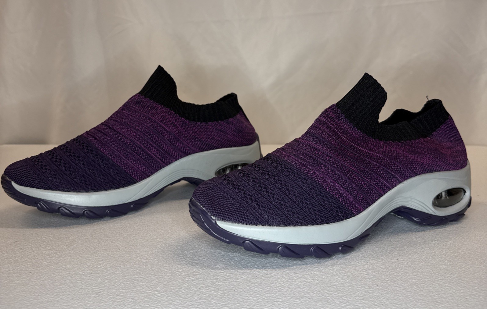 Women’s Walking Shoes Purple Knit Air Cushion Sock Sneakers Size 42