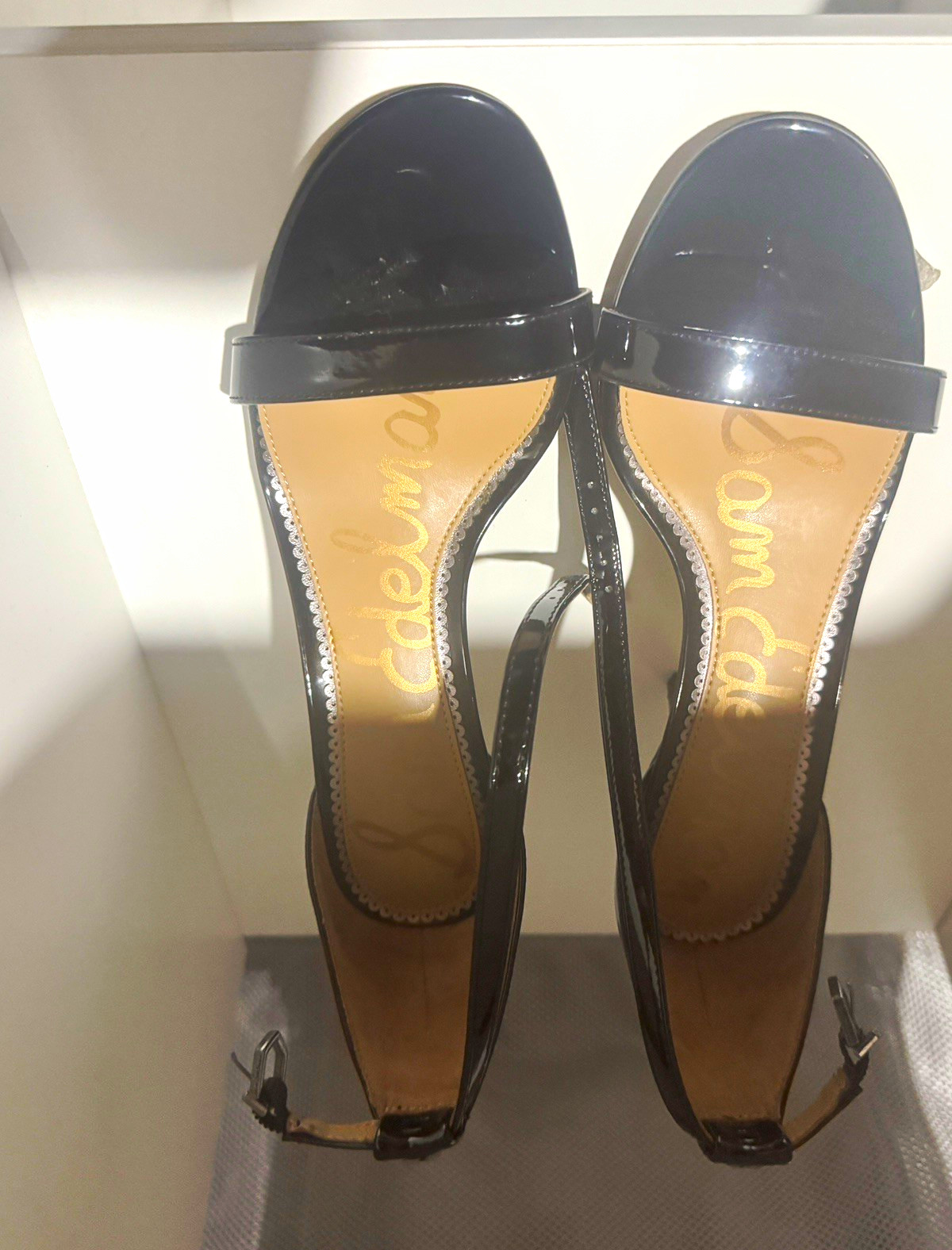 Sam Edelman Women’s Black Patent Leather Ankle Strap Buckle Open Toe 6.5