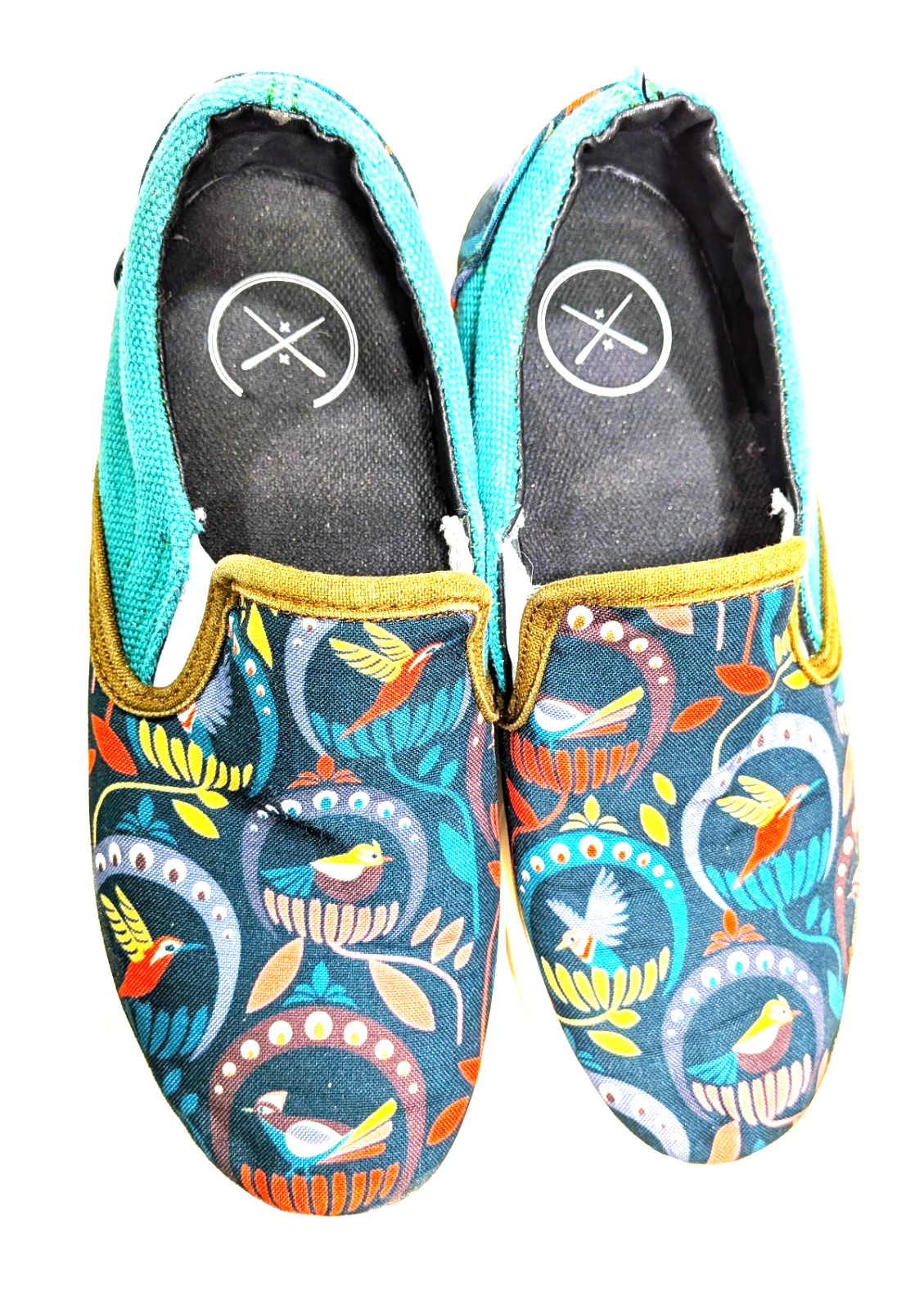 Inkkas Passerine Bird Pattern Slip On Canvas Colorful Boho Shoes/Sneakers Sz 7