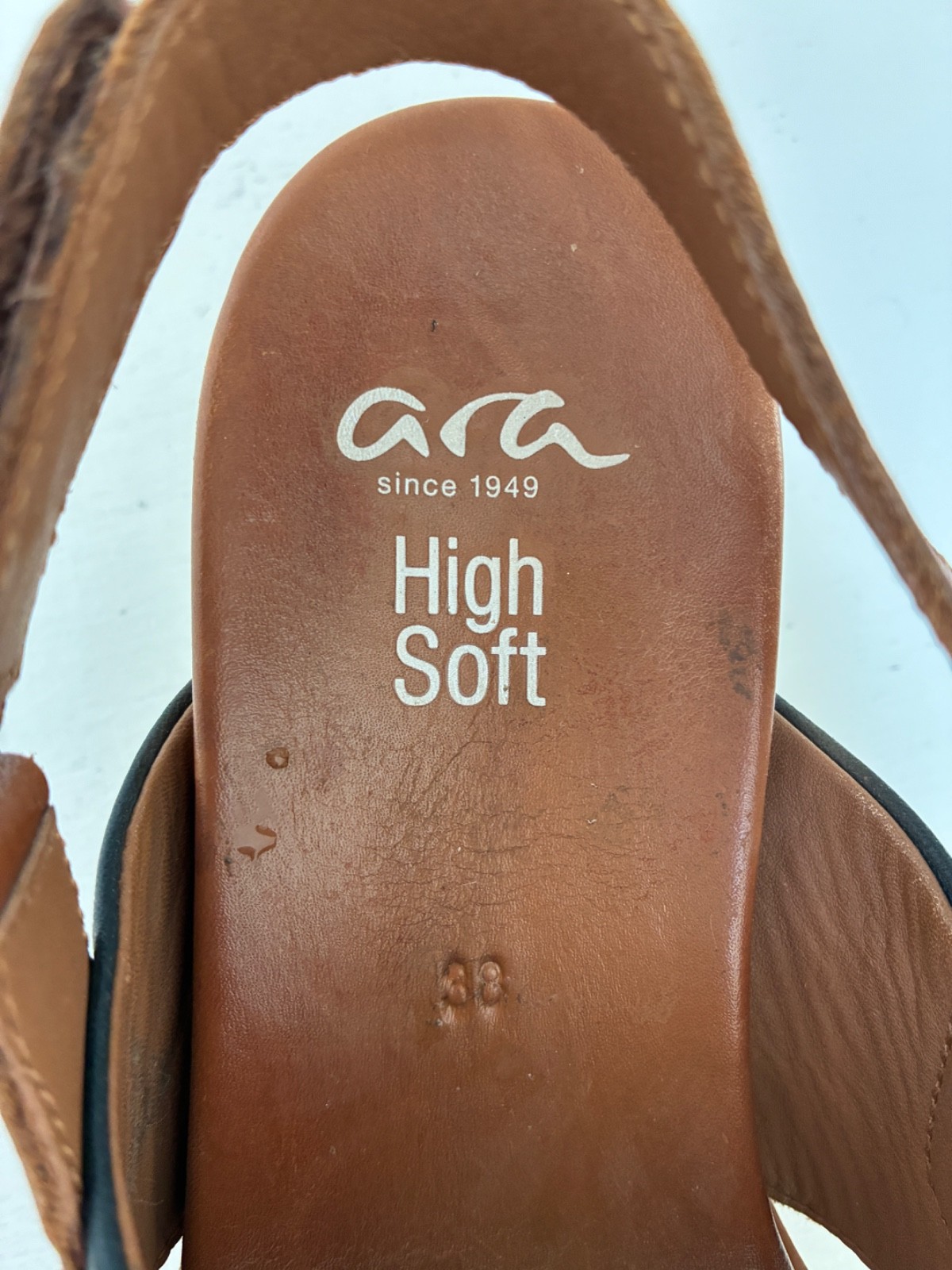 Ara Wedge Sandals Valencia Wedge Leather Navy Blue Sandals Nautical US 7.5 EU38