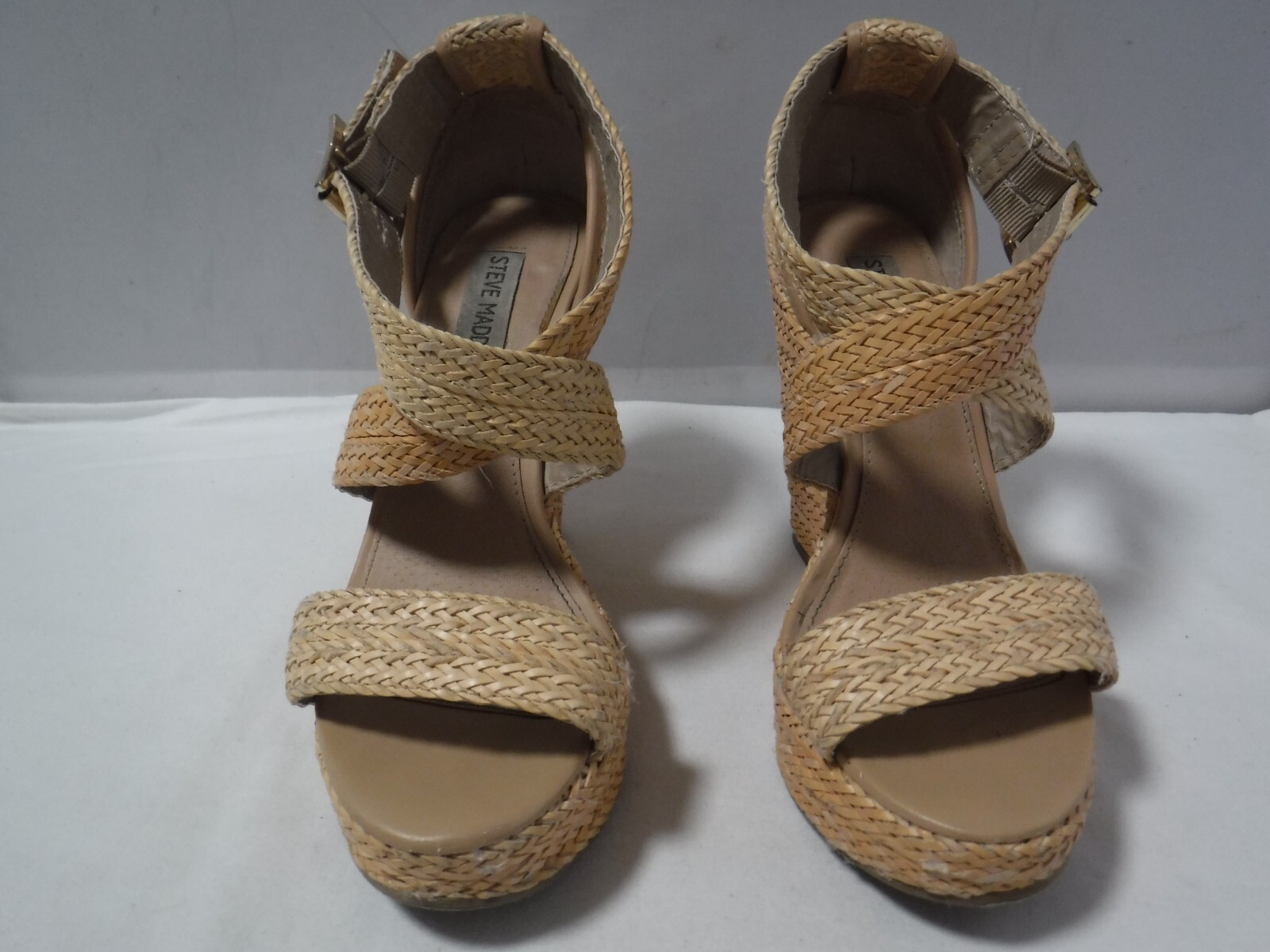 PF2 VTG Women’s STEVE MADDEN Natural Straw Chunky Platform Strappy Heel Sandals
