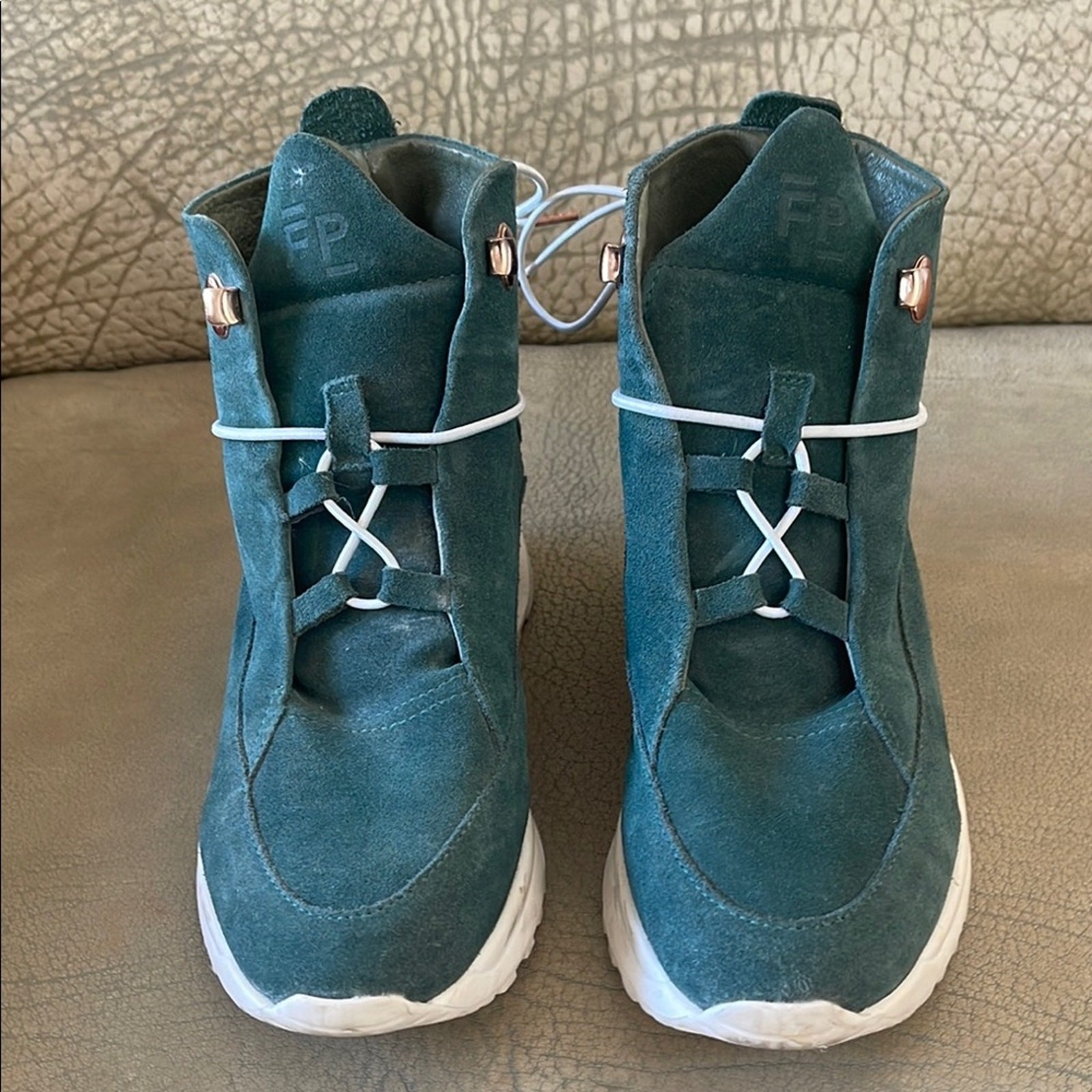 Filling Pieces Teal Hand Crafted Modern High-Top Women Leather Sneakers Size 38
