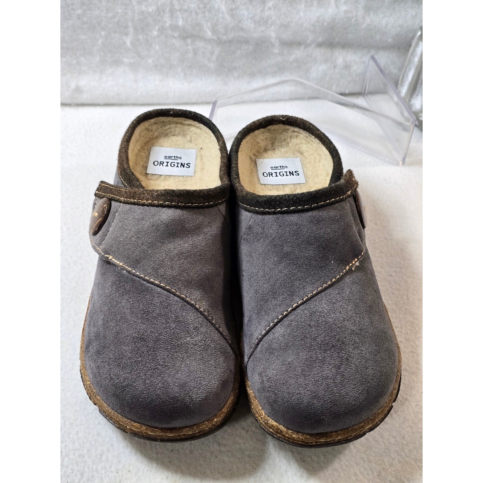Earth Origins Essential Ezzy Clogs Grey Brick Faux Fur Lined Comfort Shoes