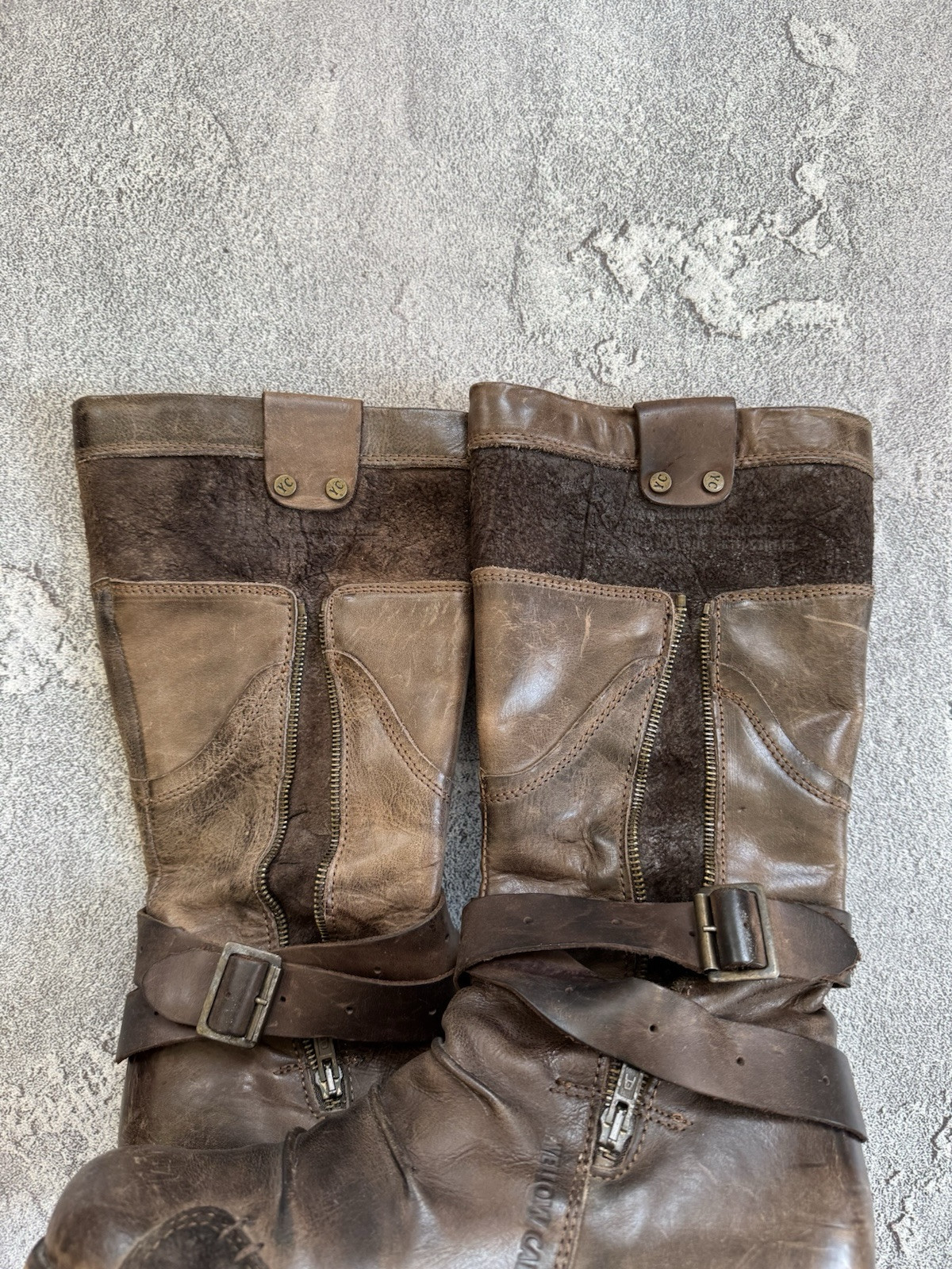 Yellow Cab 40size Brown Leather Western High Boots Shoes Cowboy Biker Motorcycle