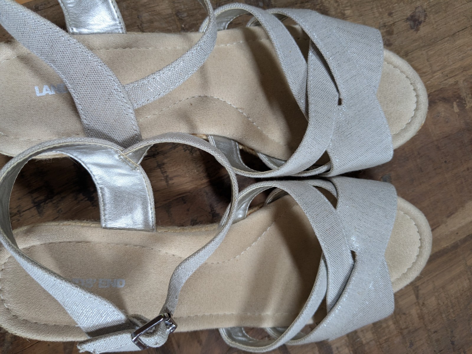 Lands’ End Espadrille Wedge Sandals, Silver Beech, Size 10