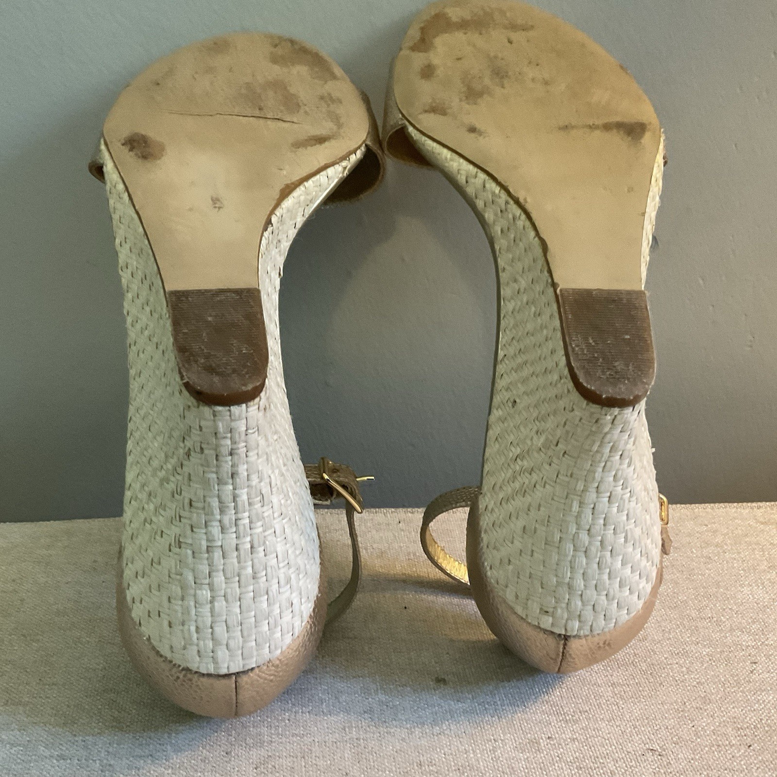 Lilly Pulitzer Bridgette Gold Metallic Leather Wedge Sandals Size 9M