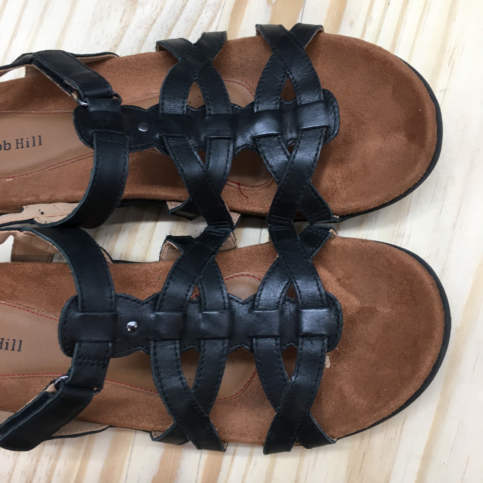 Cobb Hill Sandals Womens 10 N Ruby Strappy Slingback Flats CI7777 Black Leather