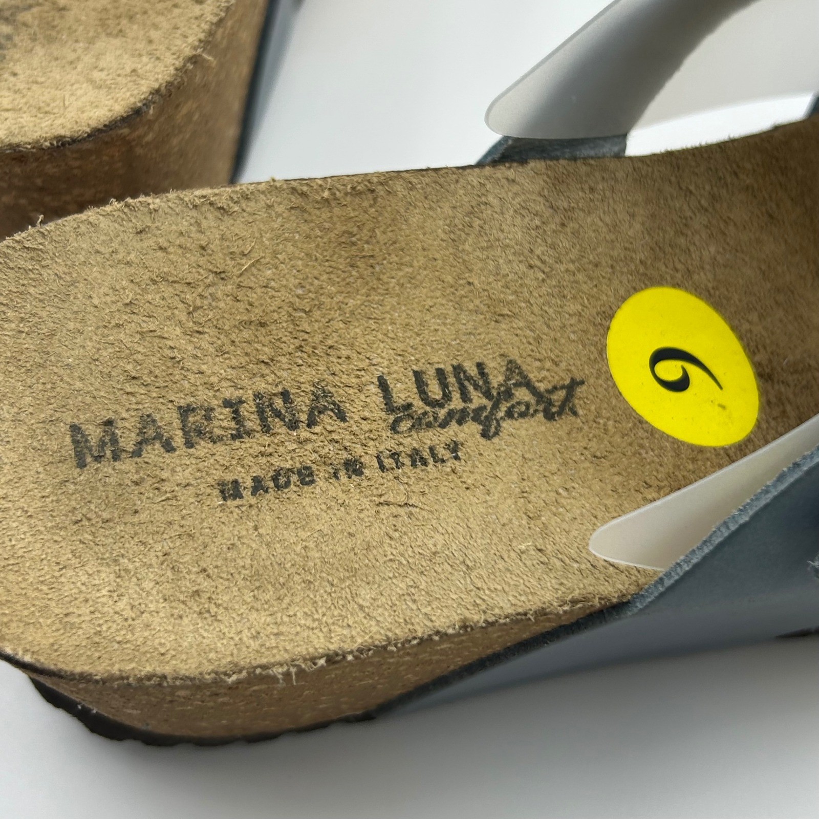 Marina Luna Comfort Sandals Women 9 Blue Leather Cork Wedge Slides Italy Boho