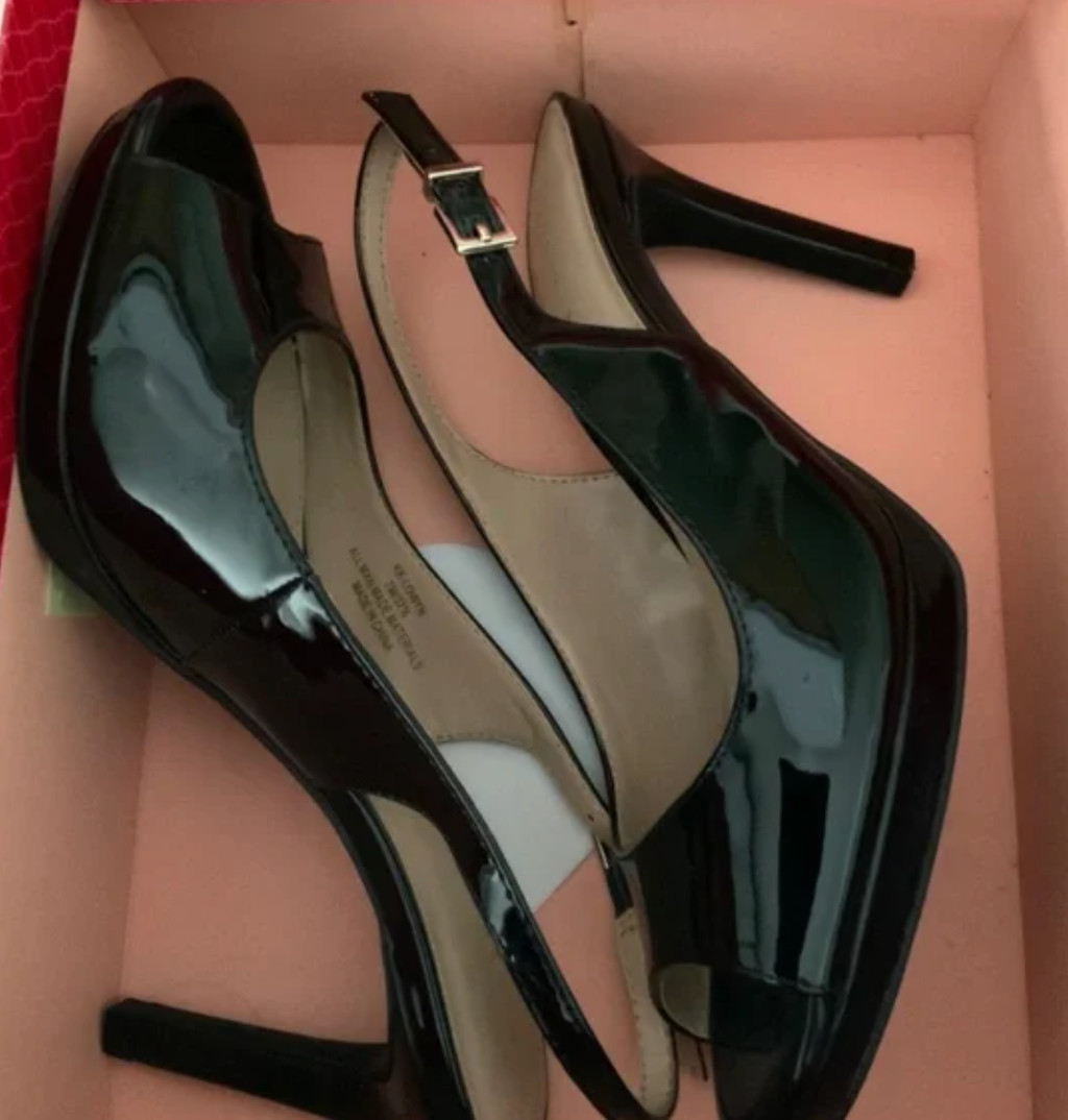 Katie & Kelly Black Peep toe Sling back pump heels, platform 3″covered heels