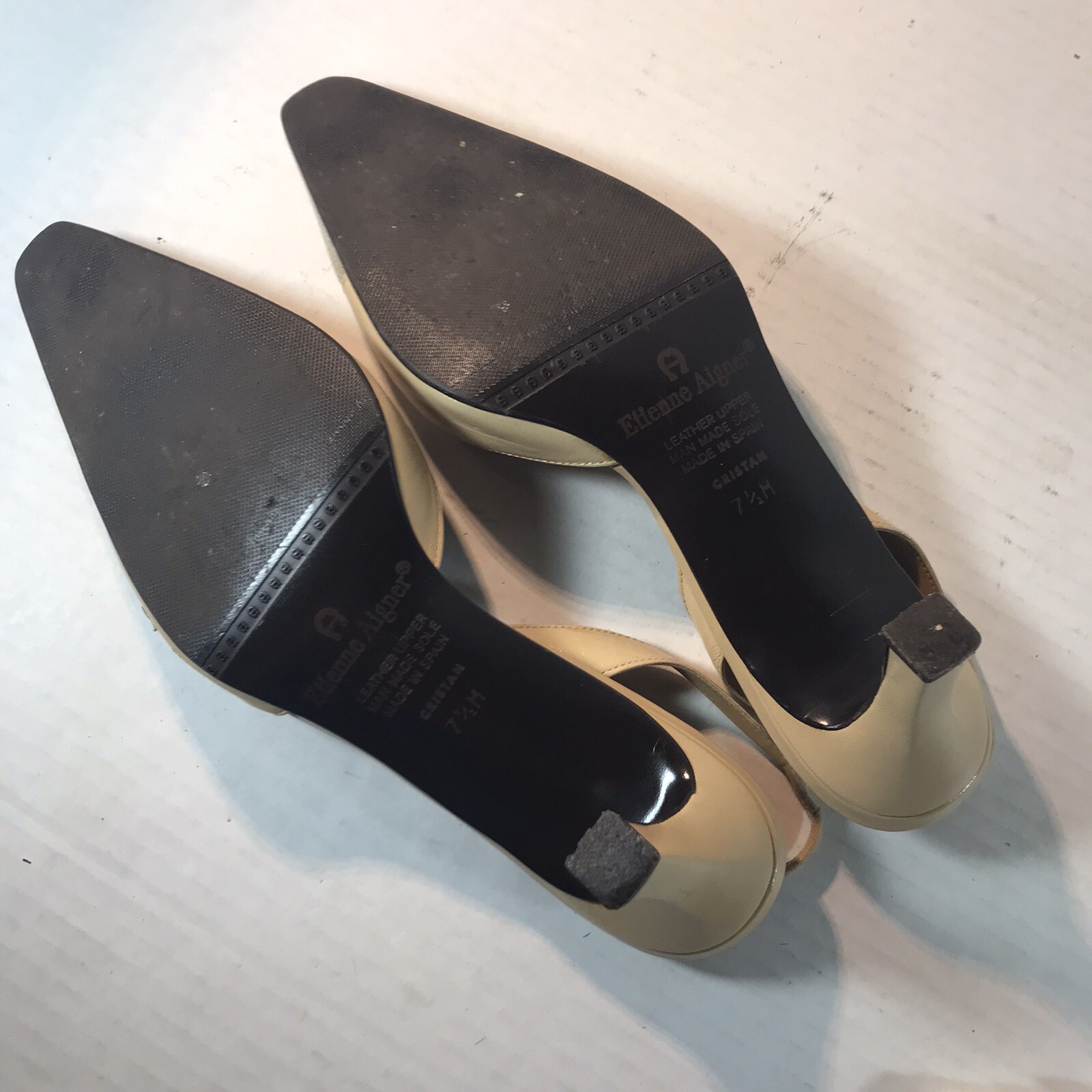 Etienne Aigner Beige Leather/Canvas 2.5in Slingback Heels Womens Size 7.5M Spain