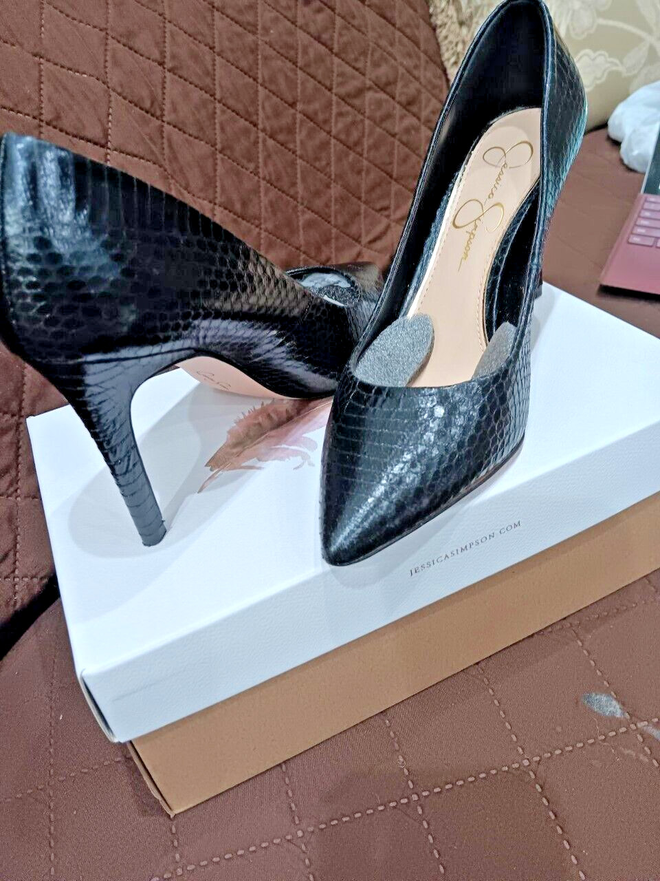 Black Pump Shoes Carpena Faux Snakeskin Jessica Simpson 3 1/4 inch heel US size