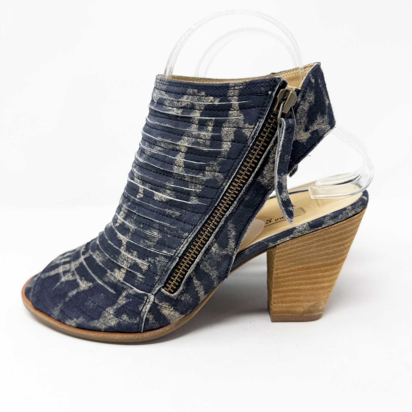 Paul Green Blue-Gray Suede Open Toe Mules Sz 5UK/US 7.5 Side Zip Made in Austria
