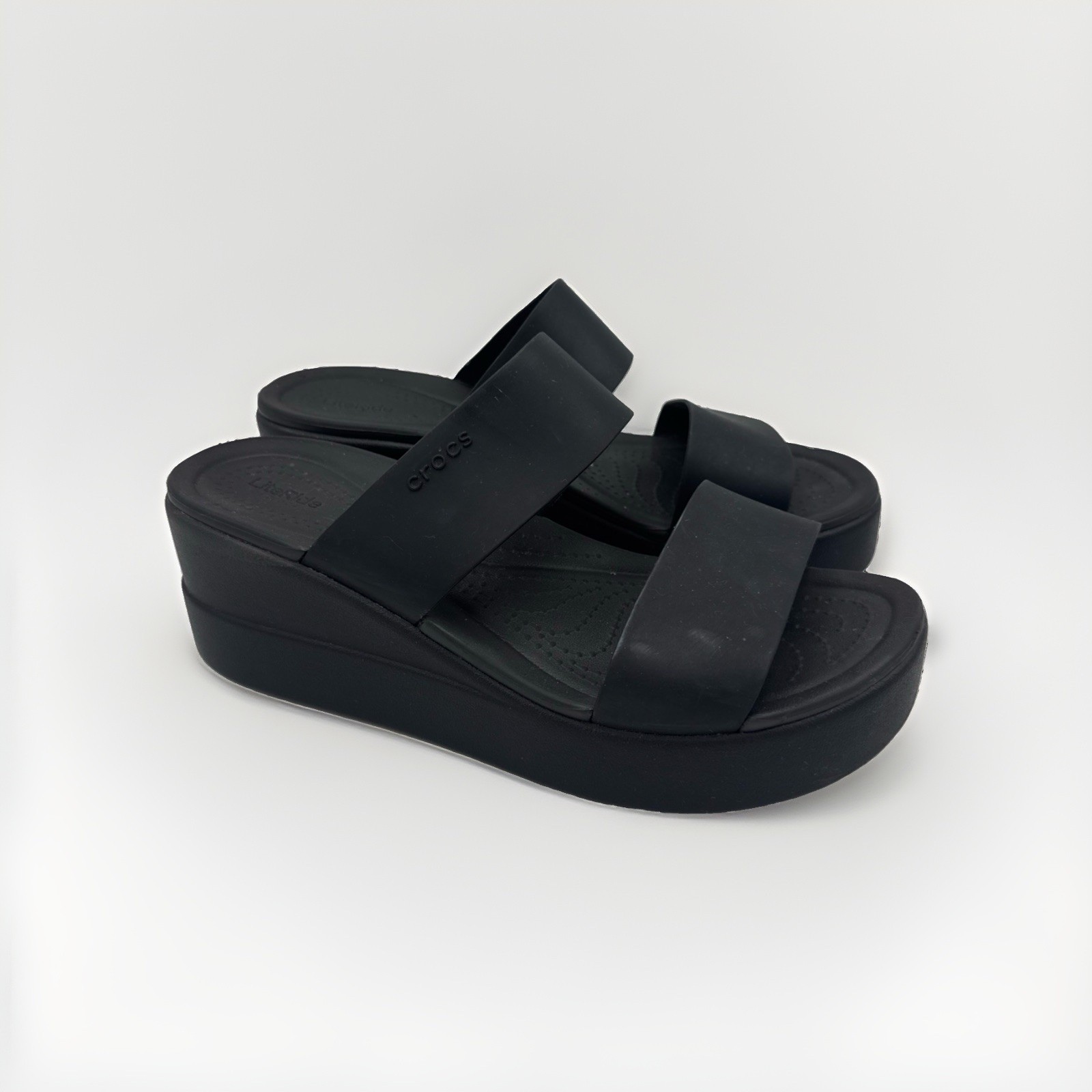 Crocs Brooklyn Mid Wedge Platform Slide Sandals Womens 10 Black Lite Ride