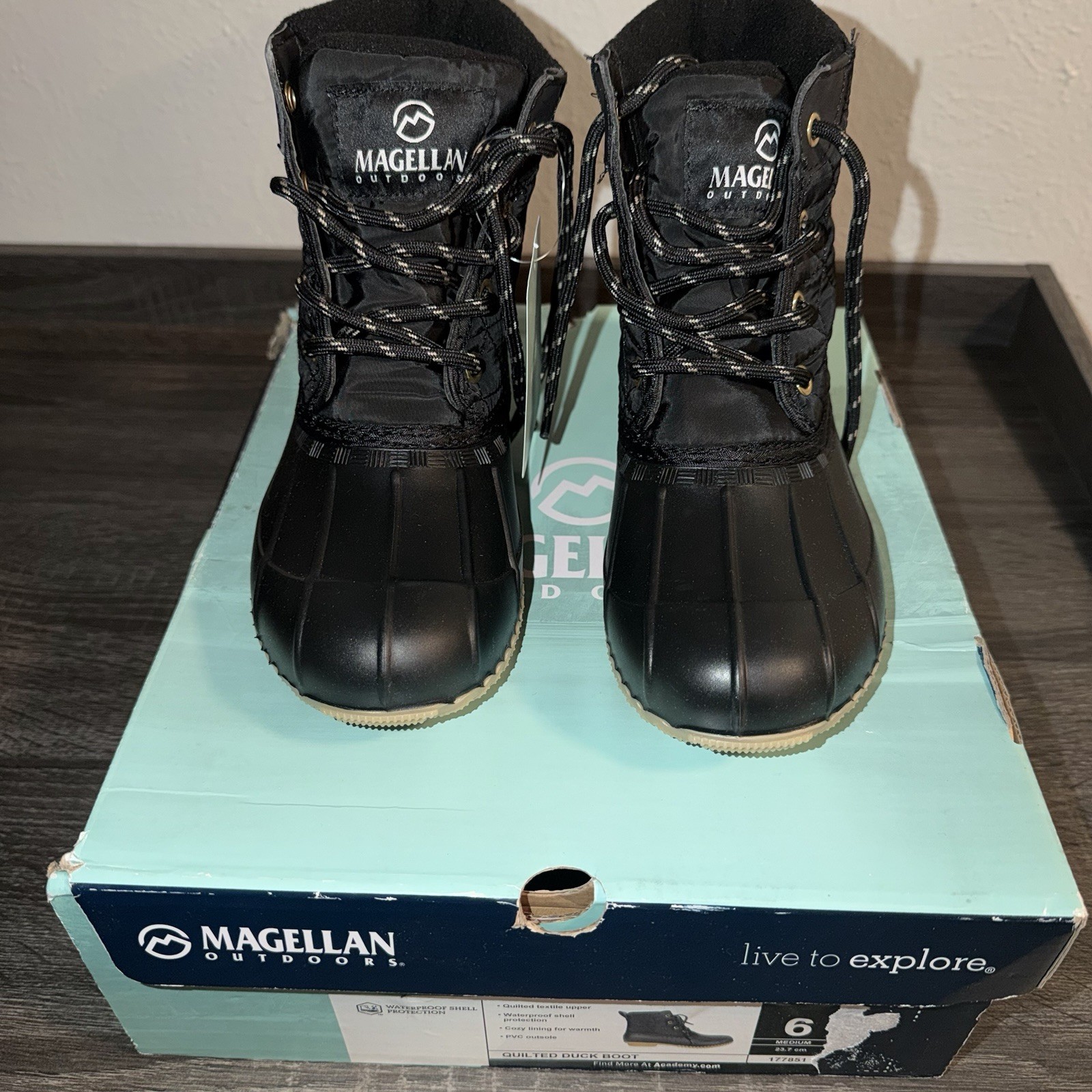 Magellan Outdoors Quilted Waterproof Duck Boot Black Warm Lining Women’s Size 6