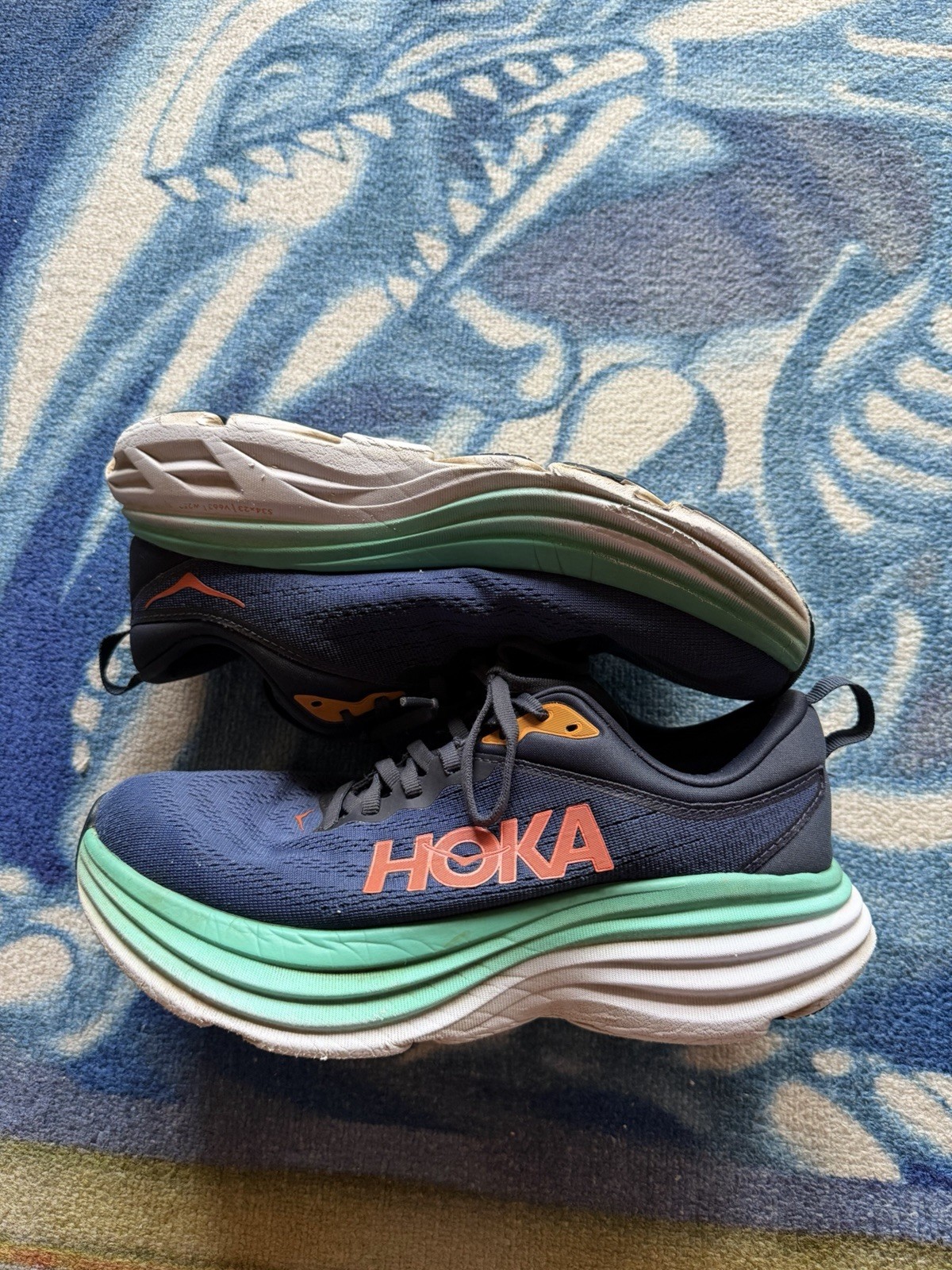 Hoka One One Bondi 8 Wide Shoes Womens 8.5 D Blue Running Cushioned Sneakers