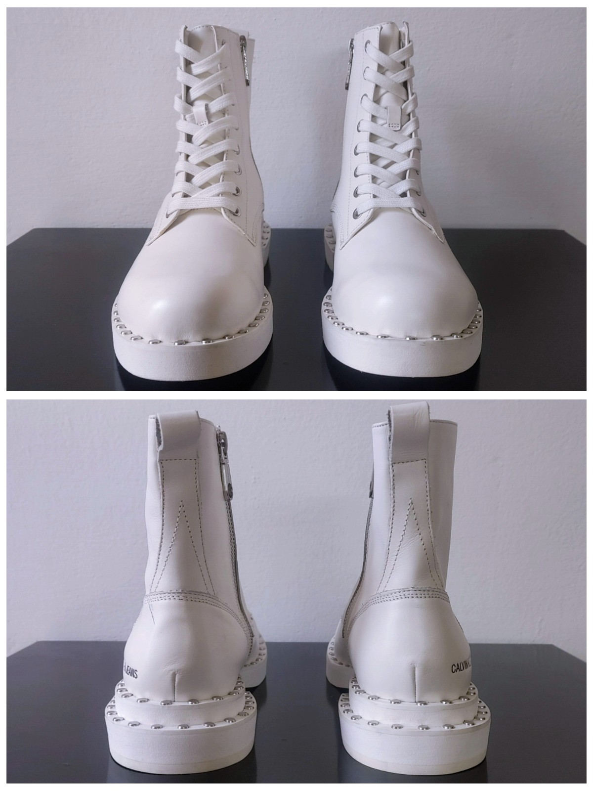 Calvin Klein Jeans Combat Boots Studded White Leather EU 40 Nannie B4R0468