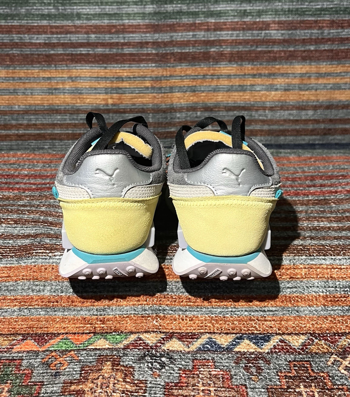 PUMA Women’s Low Top Lace-Up Athletic Sneakers Gray/Black Yellow/Blue/White