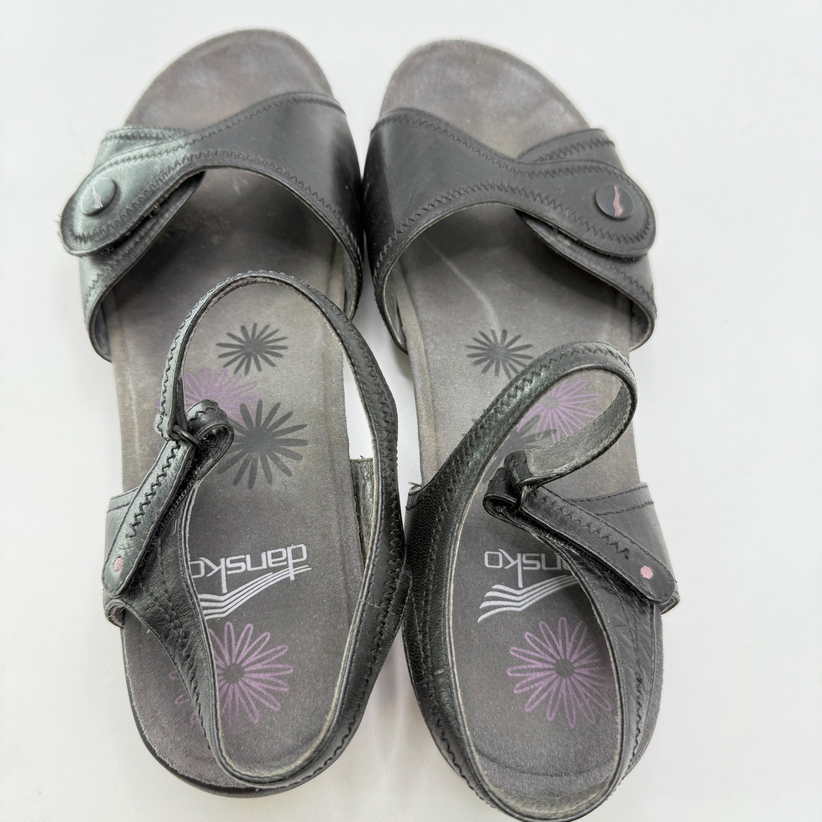 Dansko Black Leather Comfort Wedge Strap Sandals Women Size 41 EU