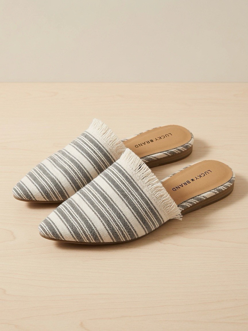 Lucky Brand Striped Fringe Pointed Toe Mule Slip-On Flats Women’s 8