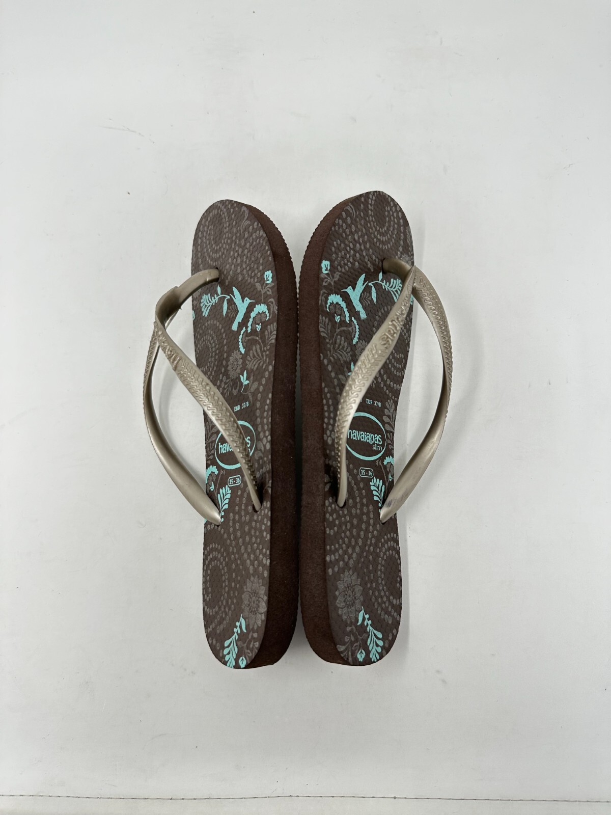 Havaianas‎ 4/5 brown, blue flowers flip flops