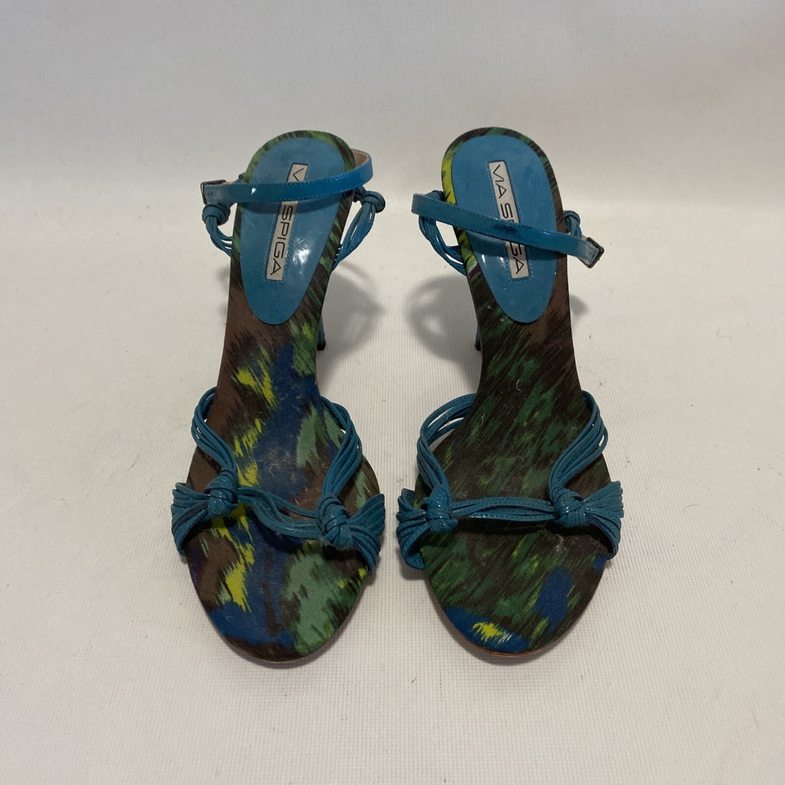 Via Spiga Patent Leather Strappy Sandal Heel Turquoise Size 7.5