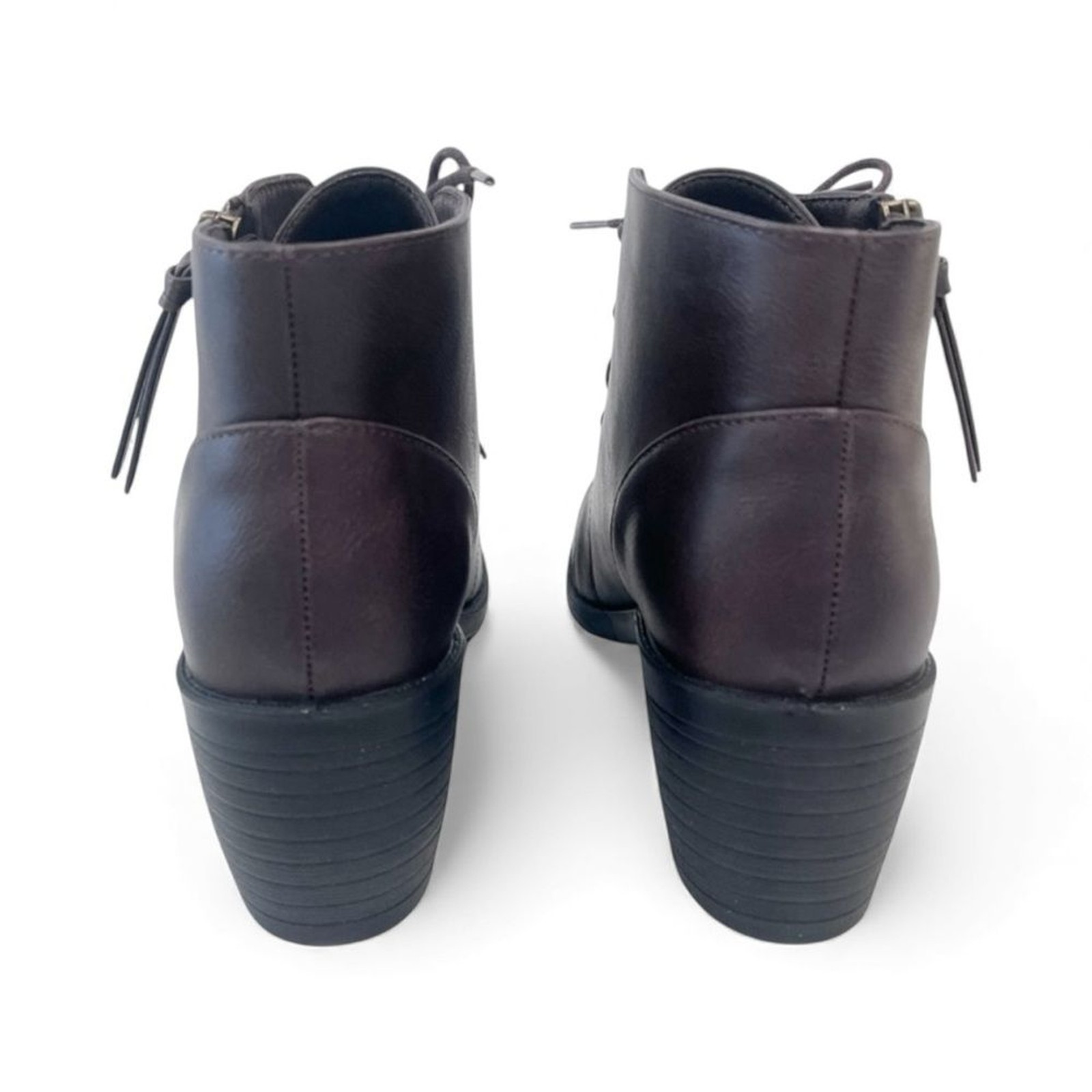 Easy Street Becker Lace Up Zip Ankle Boots Brown Faux Leather 7.5 Extra Wide NEW