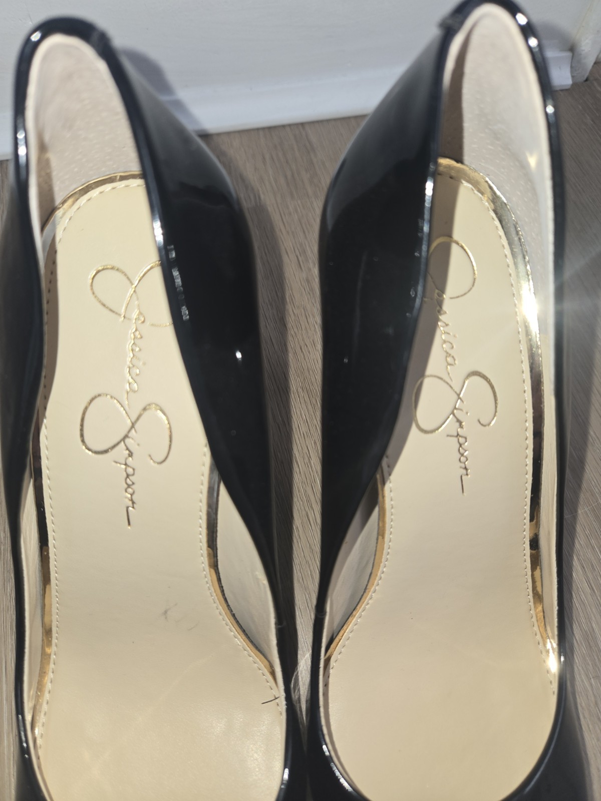 Women’s Jessica Simpson Black Patent Calie Round Toe Pumps Heels Shoes Size 9.5