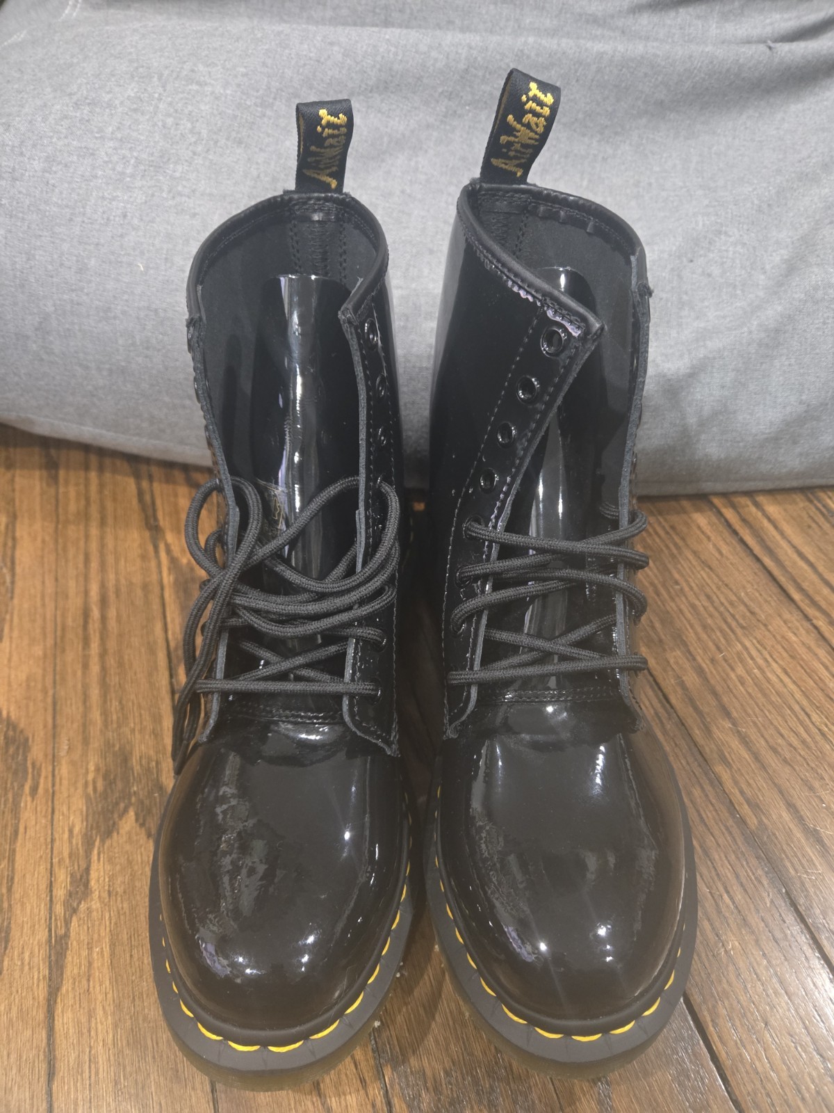 Dr. Martens Boots Vynil Black Patent Leather Combat Men’s 9 Or Women’s 10 NWOB