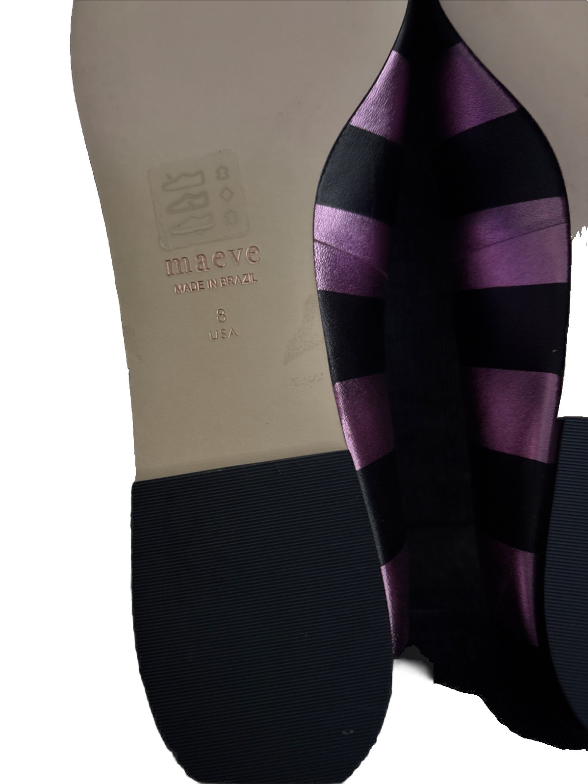 Anthropologie Maeve Square Toe Ballet Flat Pink & Black Striped Metallic 8 NWOB