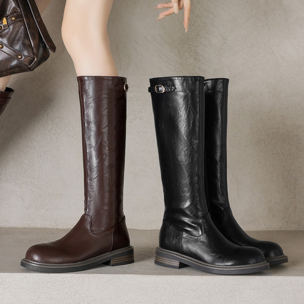 Women’s Side Zip Round Toe Low Heel Knee High Boots Western Work Casual Shoes SZ