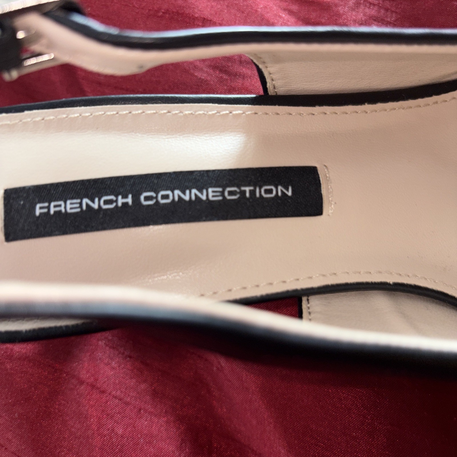 French Connection Solid Black Pointed Toe Slingback Kitten Heels Sz 8
