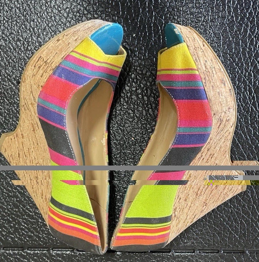 nine west wedge 6.5 Peep Toe Multicolored Striped