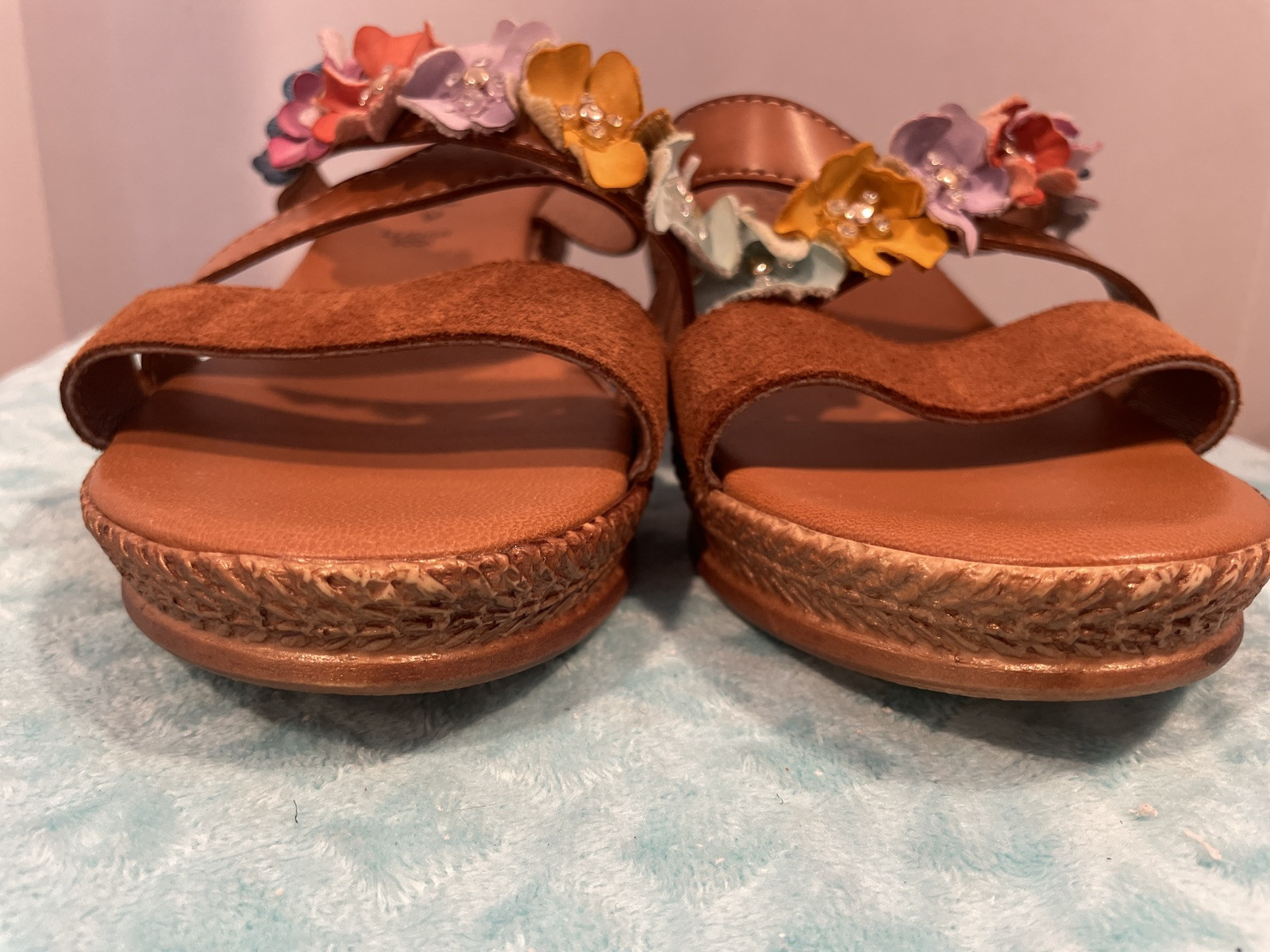 Mariella Floral Wedge Italian Leather Sandal Size 9