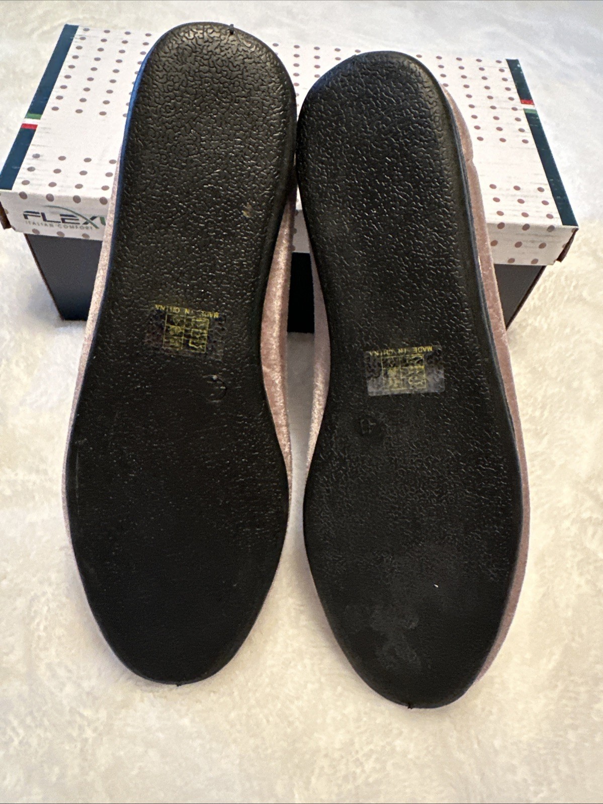 Flexus Roseloud Velvet Textile Flats Slippers Taupe EU 41 US 9.5-10 NIB