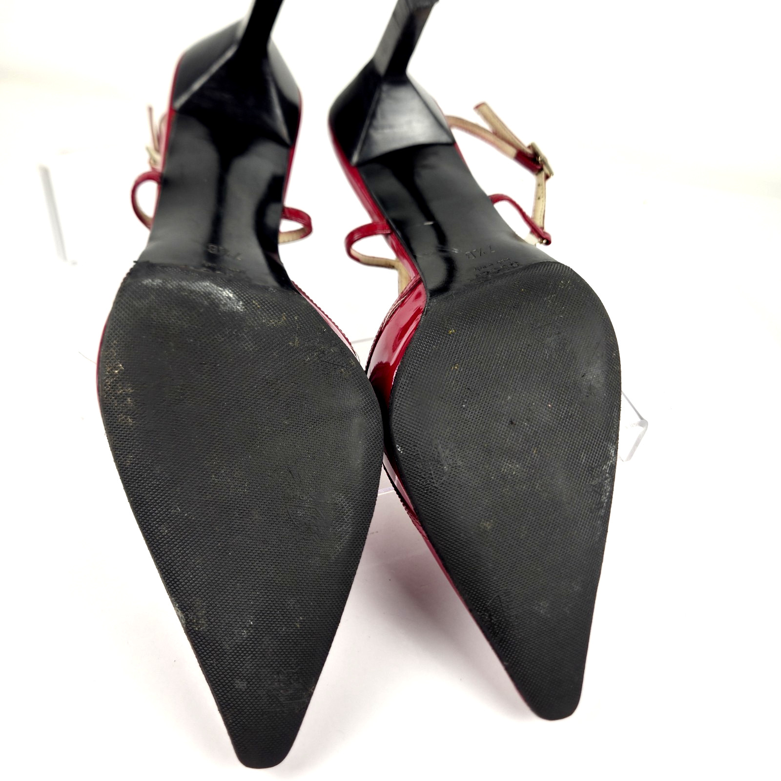 Gucci Red Patent Leather Slingback Pointed Toe Heels Womens 7B Vintage