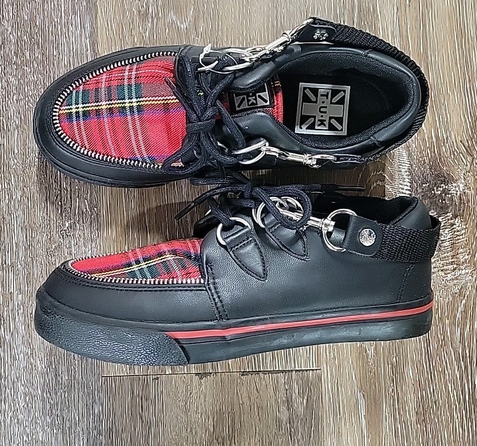 T.U.K Vintage 90’s Red Plaid Creeper Sneakers Size Mens 3/ Womens 4.5/5 Straps