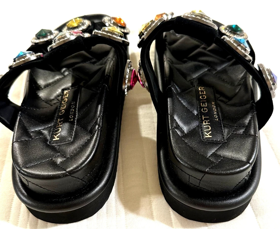 NEW $185 Kurt Geiger London Orson Crystal Sandal Slide Black EU 37 US 7
